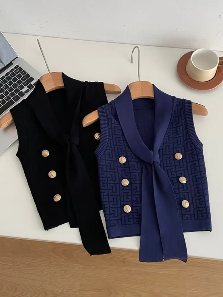New Fashion Knitted Sweater Vests Women Autumn Winter Sleeveless V Neck Woman Tops Office Lady Elegant Slim Clothes