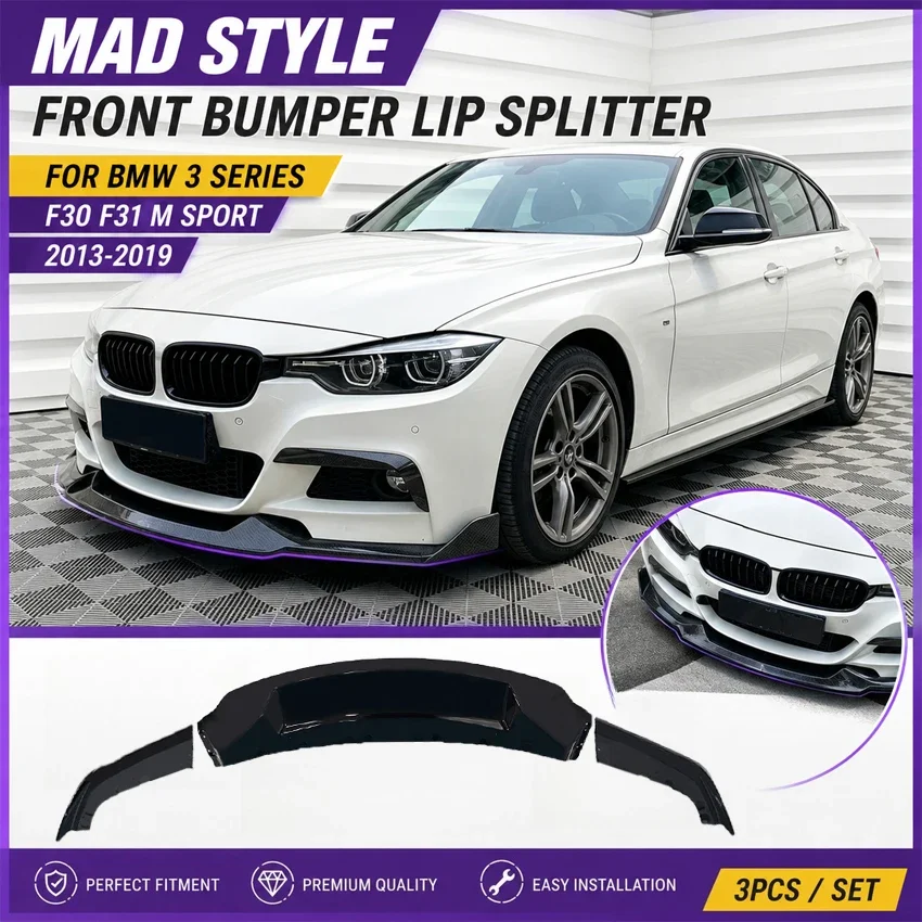 MAD Style Front Bumper Lip Splitter For BMW 3 Series F30 F31 M Sport 320i 328i 335i 340i 2013-2019 Front Spoiler Body Kit Tuning