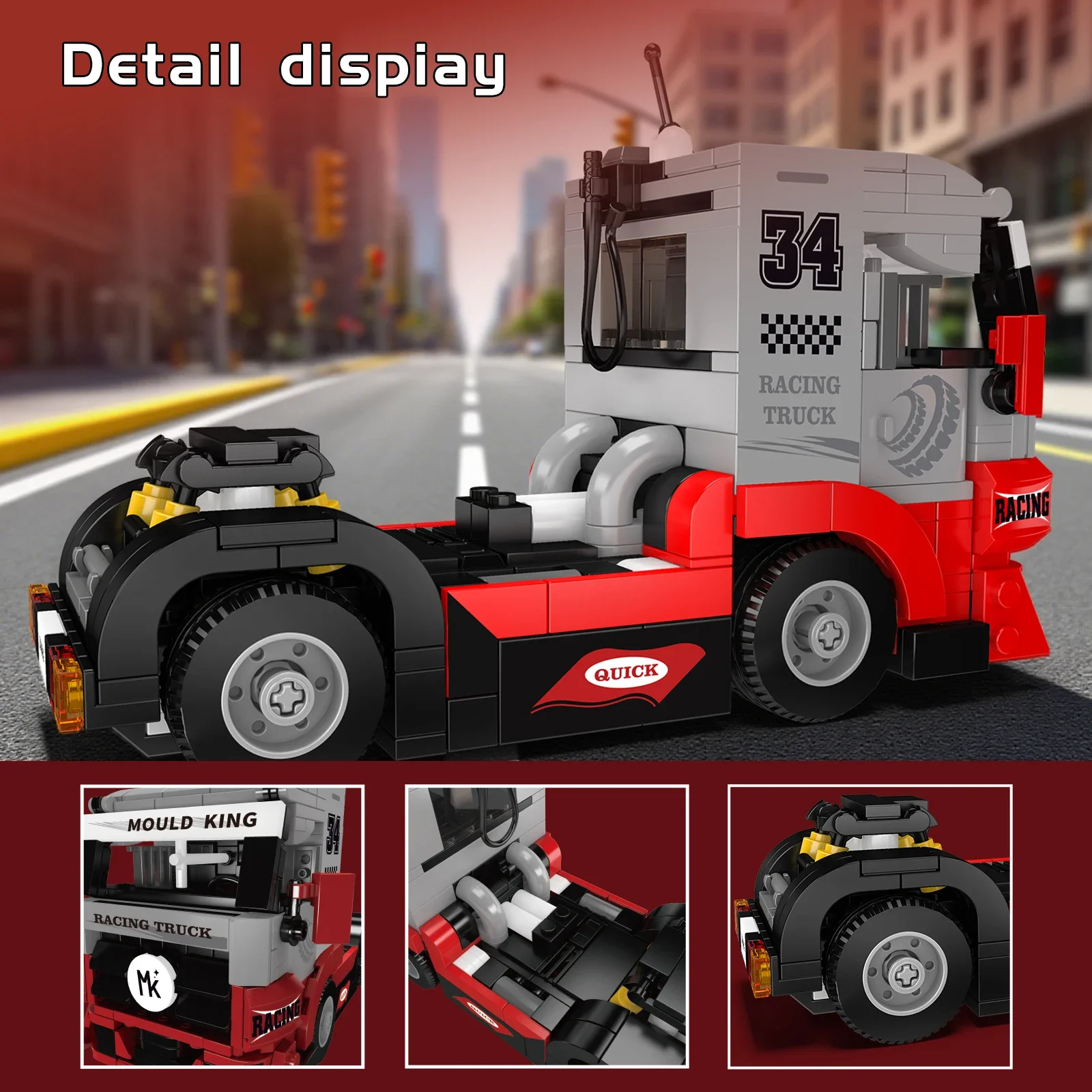 Mold King 24085 Racing Truck Bouwstenen Mini Truck Head Model Desktop Ornamenten Kinderen Montage Speelgoed Verjaardagscadeau 491 STKS