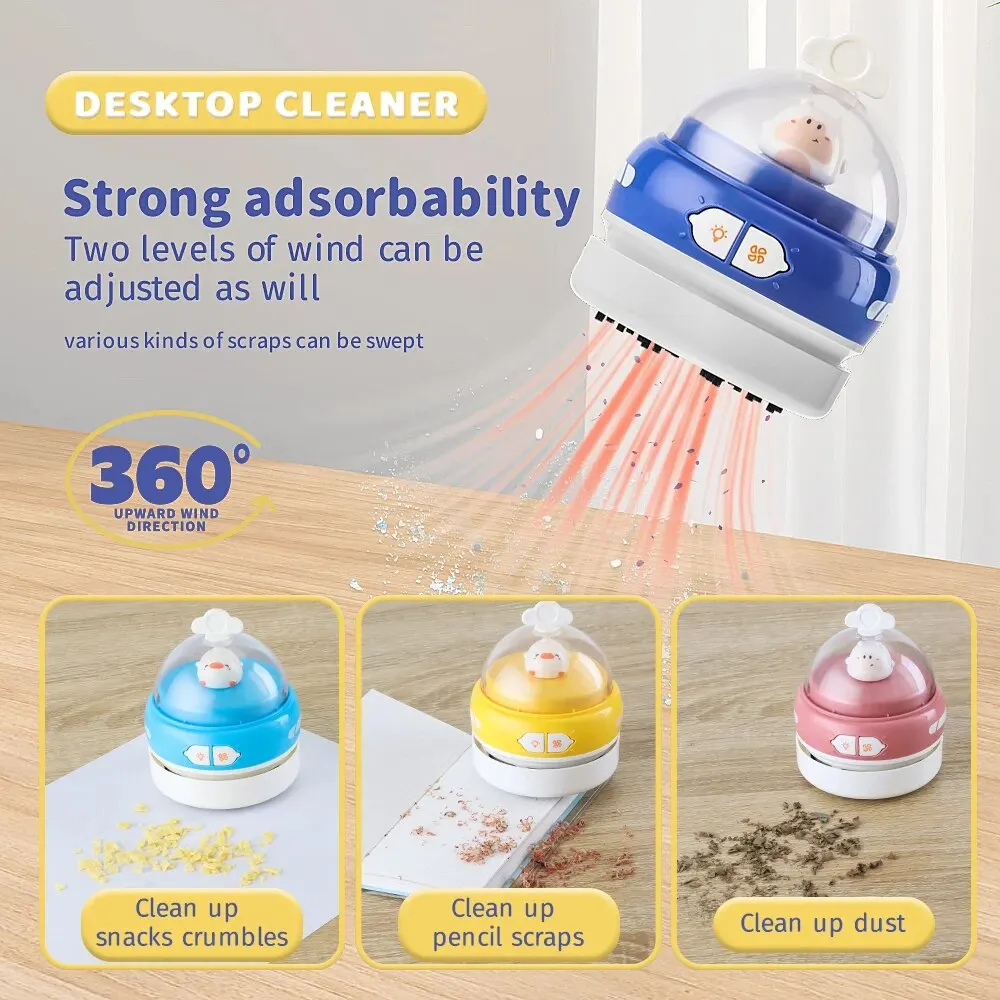 Cute Desktop Cleaner Portable 360° Upward Wind Vacuum Cleaner USB Mini Cartoon Desktop Vacuum Strong Adsorbability Cleaner