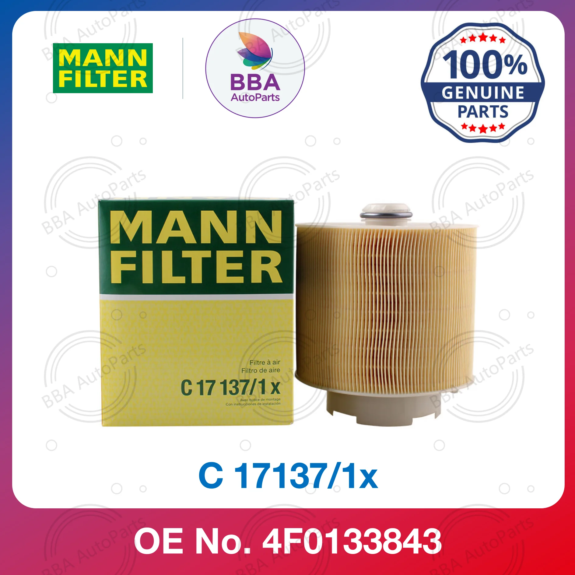 

Mann C17137/1x air filter for Audi A6L A6 Avant,Allroad with OE 4F0133843 4F0133843B