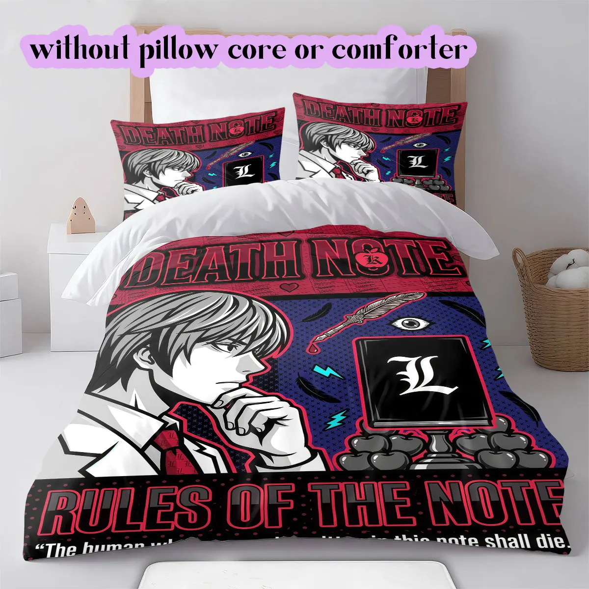 Death Note Cartoon Character Anime Duvet Cover Set 3PCS Printed Bedding Quilt Cover Pillowcases Modern Bedroom Decoration_LIAN