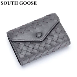 Fashion Sheepskin Leather Card Holder Wallet Men Business Card Organizer Case Women Woven Credit Card ID Holder Smart Coin Purse