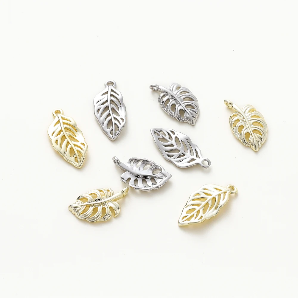 

10Pcs/Lot 14K Gold Color Plated Brass Leaves Loose Charm Pendants for DIY Necklace Earrings Jewelry Making Accessories