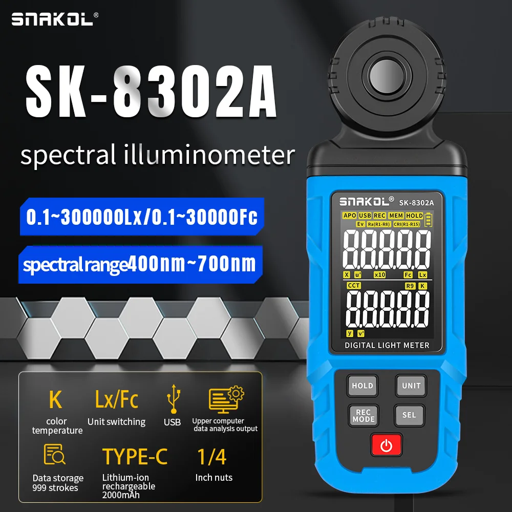 Digital Color Temperature Illuminance Meter - Highly Accurate Light Measurement, 400-700nm Spectral Range, TYPE-C Rechargeable