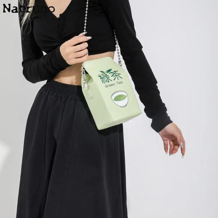 Small Cartoon Bag Creative Sweet Shoulder Messenger Bag Strawberry Milk Box Shape Crossbody Bag