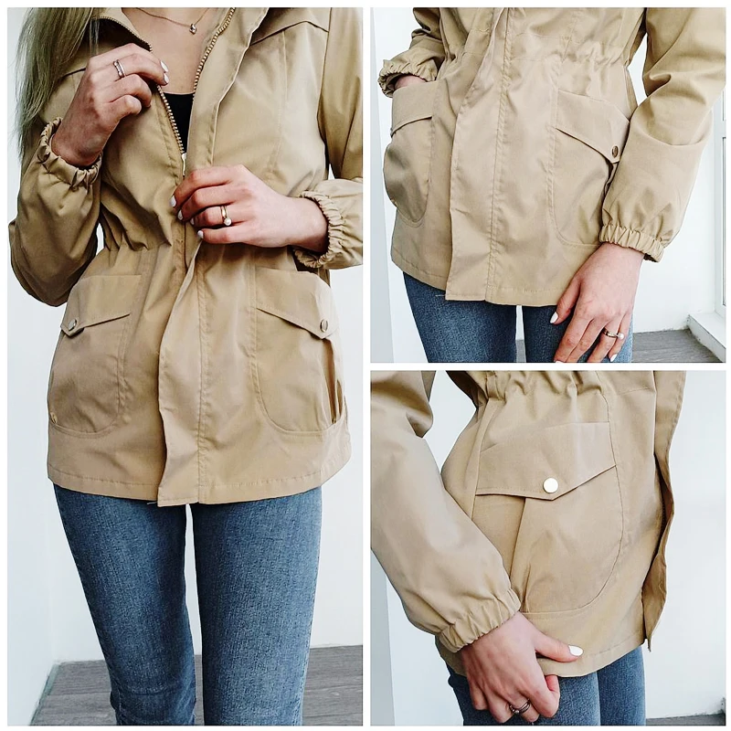 HI-FASHION Women Double Layer Windbreaker Autumn Casual Slim Coat Fashion Plus Size 4Xl Stand-Up Collar Ladies Jacket