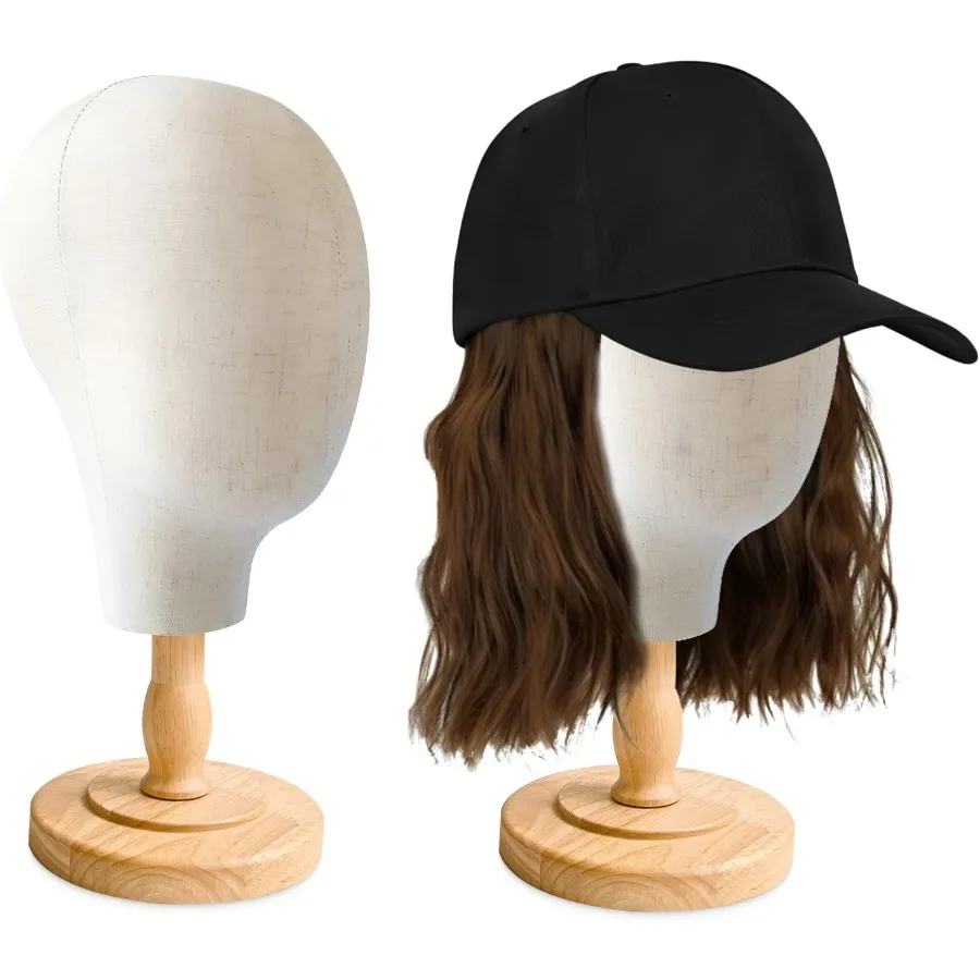 

CHADWICK, 2 упаковки, холщовая подставка для головы парика со съемной деревянной подставкой, 21-дюймовая голова манекена для париков, шапок, ювелирных изделий, дисплей для профессии
