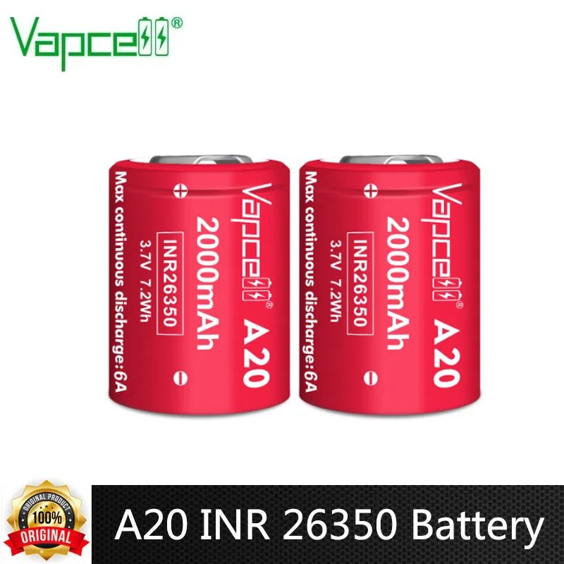 Original Vapcell A20 INR 26350 Battery 2000mAh 6A 3.7V Li-ion Battery Rechargeable Lithium-ion Battery Cell for Flashlight