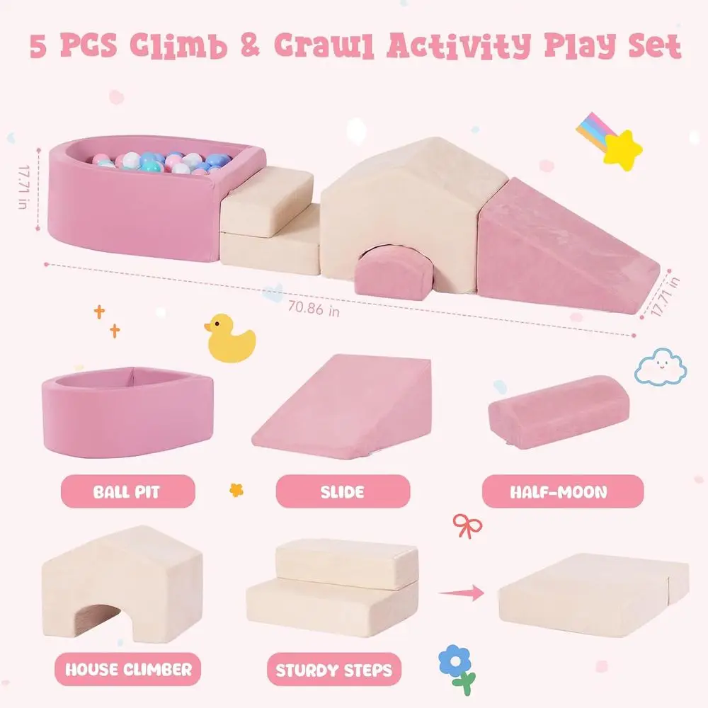 Ensemble d'escalade en mousse pour tout-petits, 5 pièces, avec fosse à balles, pour jouer en salle et développement de la motricité