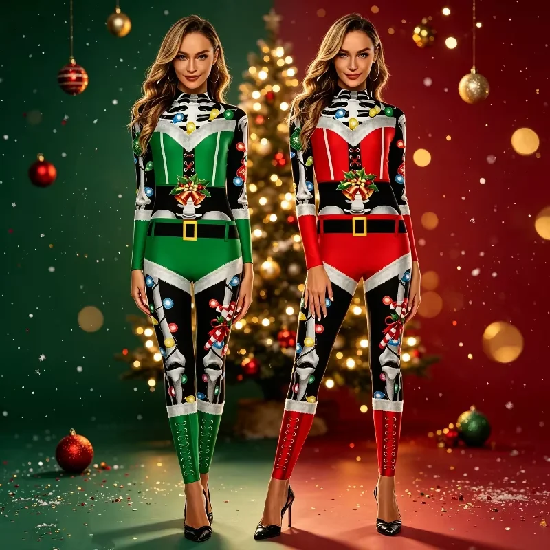Santa'S Elves Holiday Lighting & Decor Llc - Christmas Skeleton Jumpsuit Adult 3D Print