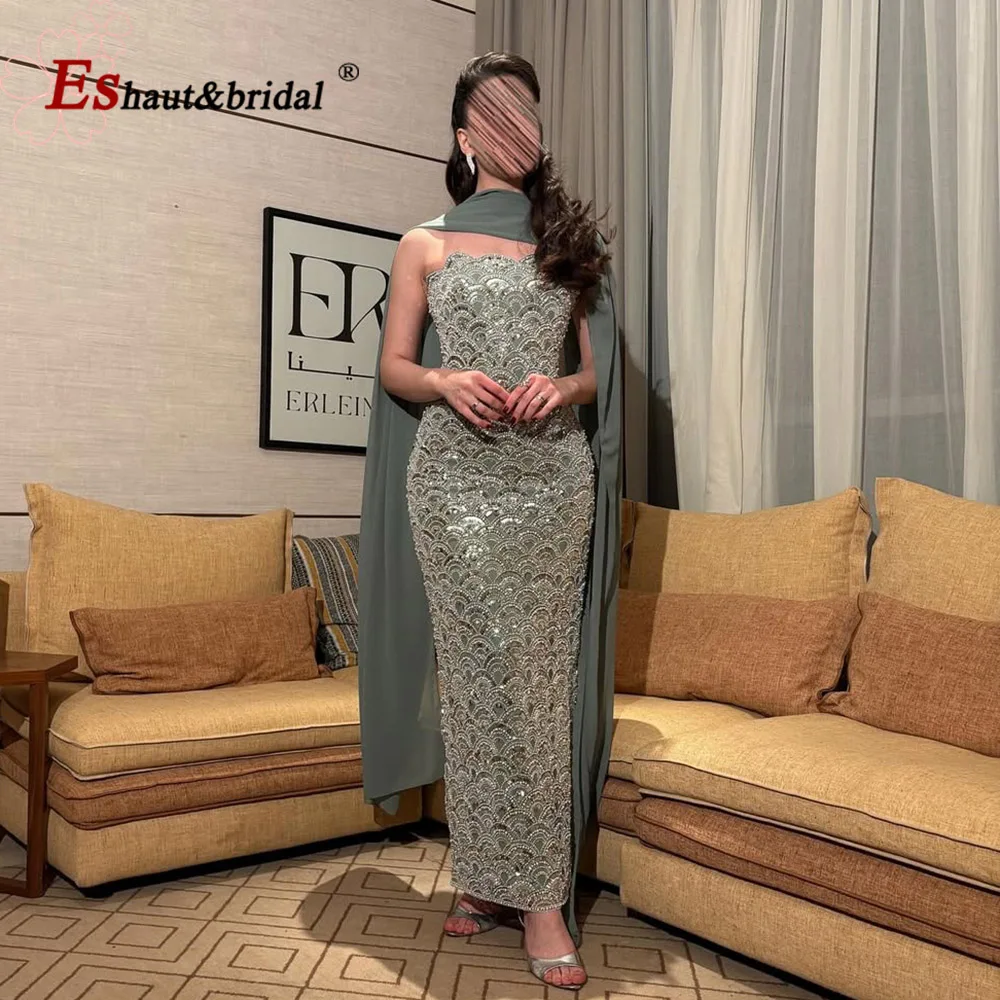 

Elegant Strapless Mermaid Evening Dress with Pearls for Women 2025 Luxury Beads Long Formal Prom Wedding Party Gown Customized