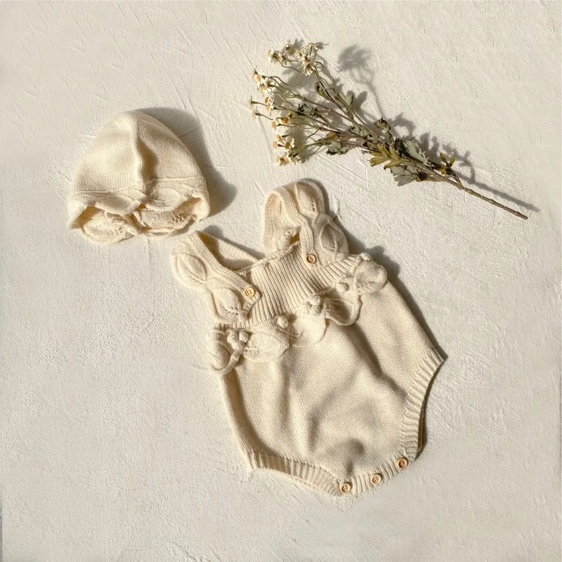 Newborn Baby Girl Knit Romper Bodysuit Autumn Winter Ruffle Strap Sweater Onesie Infant Girl Sleeveless Jumpsuit Outfit