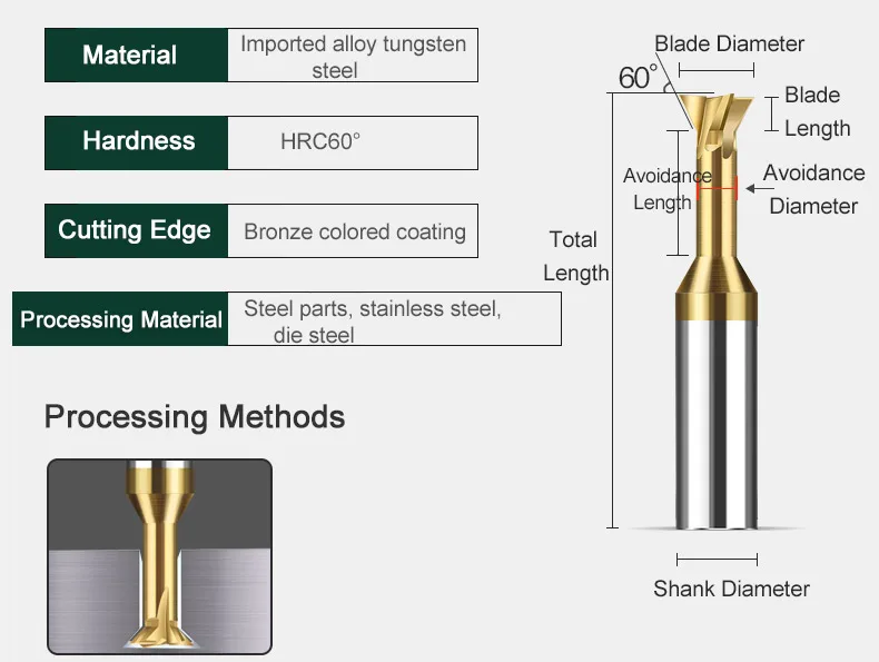 Carbide Dovetail Milling Cutter CNC Tool 45 60 75 Degree 4mm 6mm 8mm 10mm 12mm Tungsten Steel Machining Tools for Metal End Mill