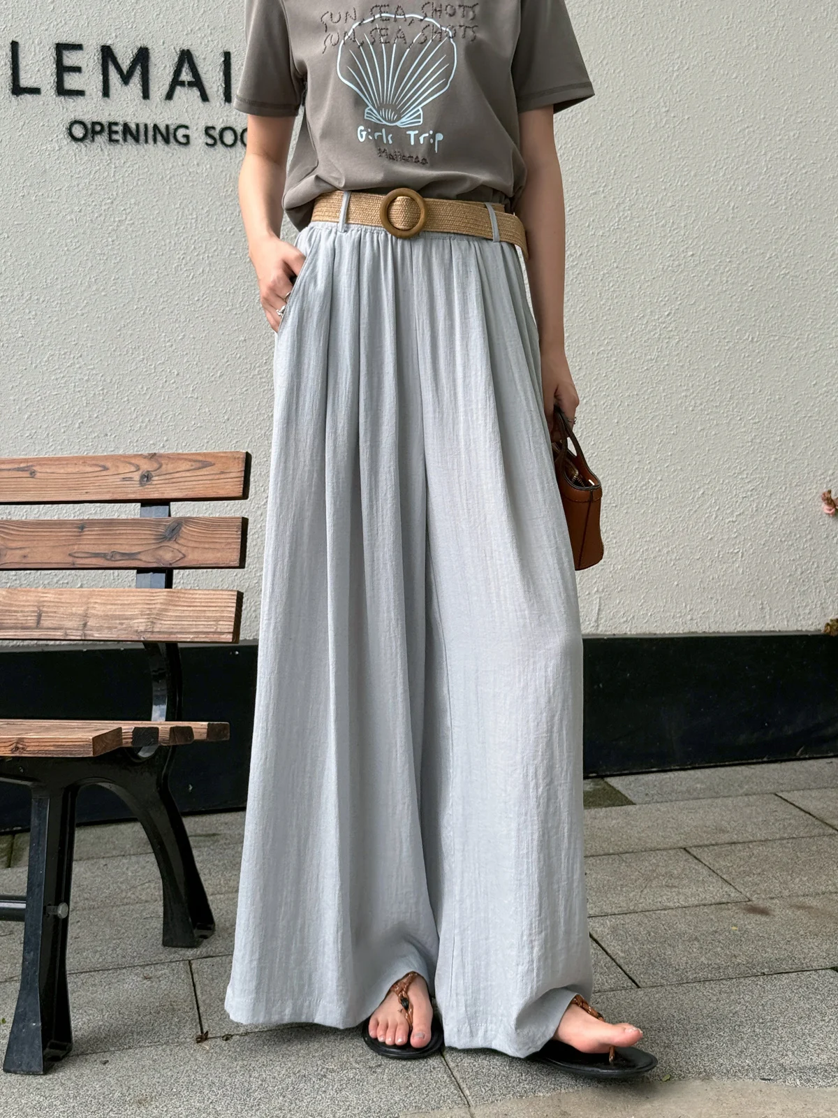 

Брюки MT9555 с широкими штанинами из льняной ткани, прохладные, дышащие, повседневные, с тканым поясом, прямые, свободного кроя, лето 2025