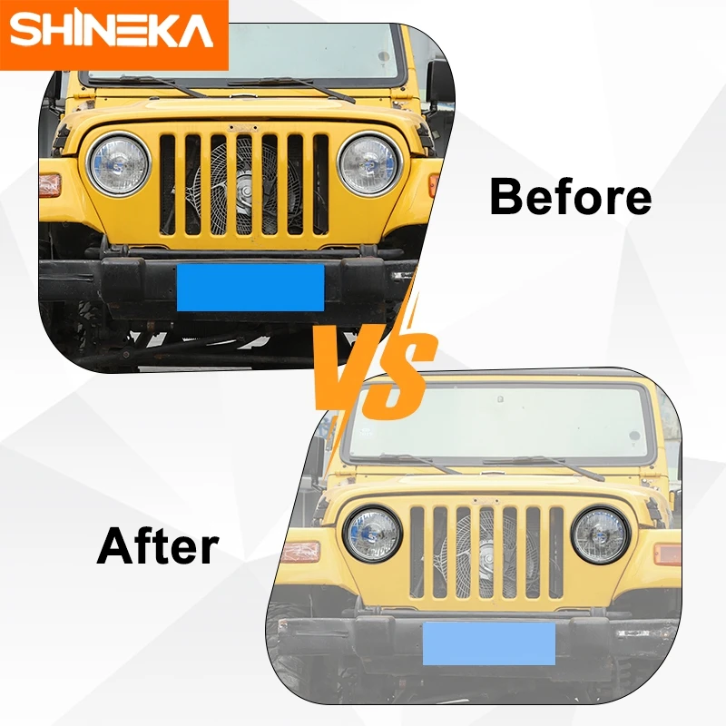 SHINEKA ABS Black Car Front Headlight Lamp Decoration Cover Trim Stickers For Jeep Wrangler TJ 1997-2006 Exterior Accessories