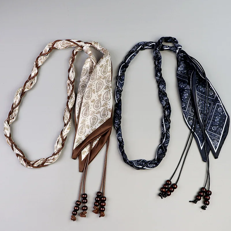 Wax Rope Belt for Jeans, Handmade Woven Waist Scarf, Retro Bohemian Waist Bandana, Versatile Denim Accessory