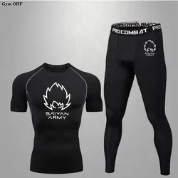 2-częściowa koszulka fitness na siłownię Rajstopy Zestawy sportowe Koszulka kompresyjna Drukowanie Rashguard Jiu Jitsu Bjj Kickboxing Męskie stroje do biegania