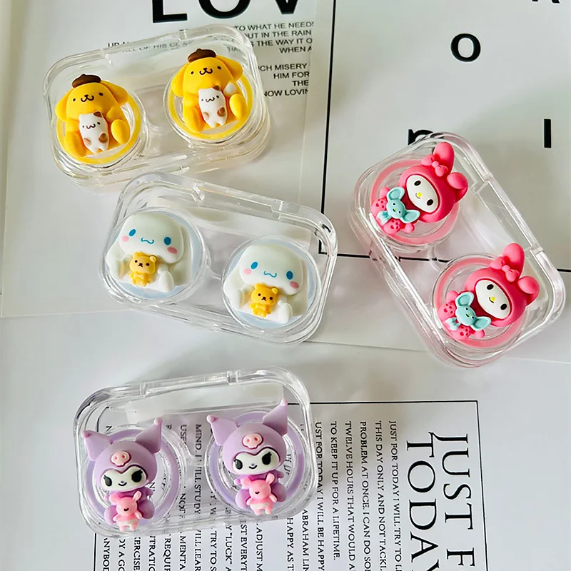 Kawaii Sanrio Contact Lens Case Transparent Cartoon Cute My Melody Kuromi Portable Contact Lens Box Girl Travel Gift