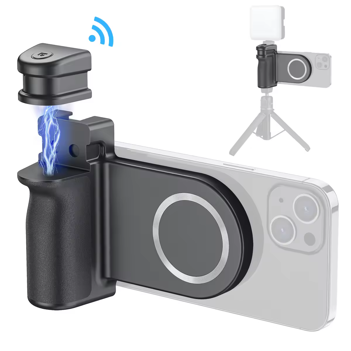 Magnetic Snapgrip Phone Hand Grip for Magsafe Handheld Bluetooth Remote Control Handle Shutter W/ 1/4" Screw Tripod Mount