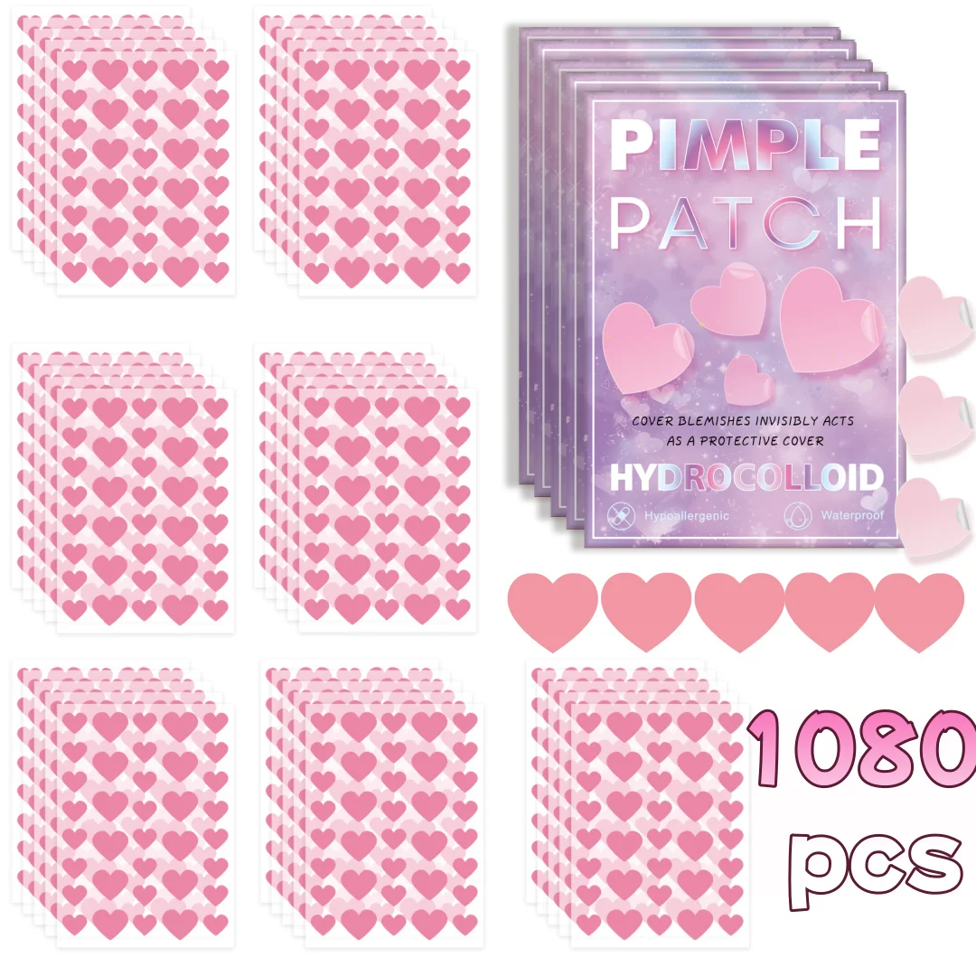 Pressed Powder Foundation - 1080 stuks roze hartvormige acne-pleisters, gezichtsacne-pleisters,