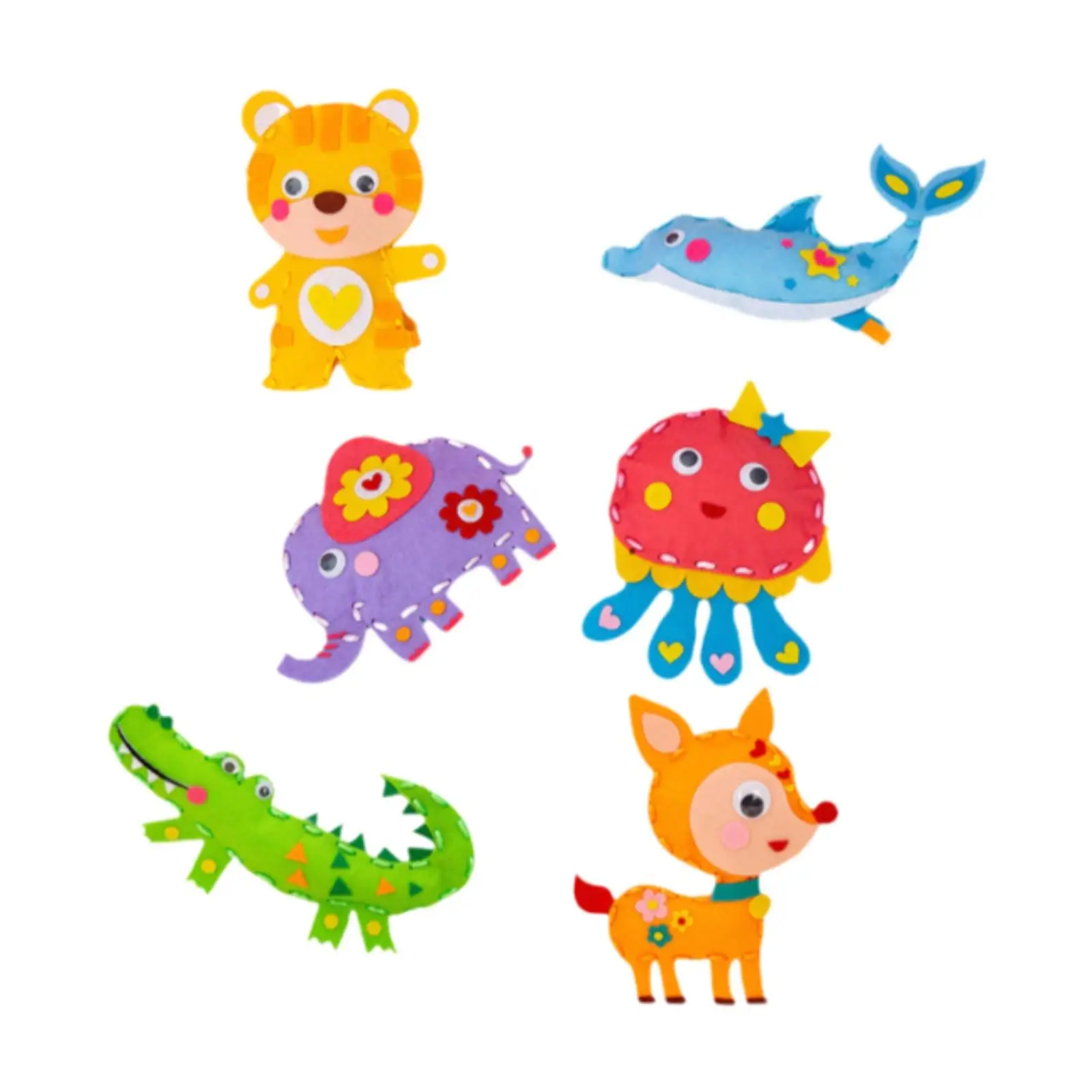 

6x DIY Sewing Kit Child Sewing Crafts Educational Toys Pre Punched Animal Doll