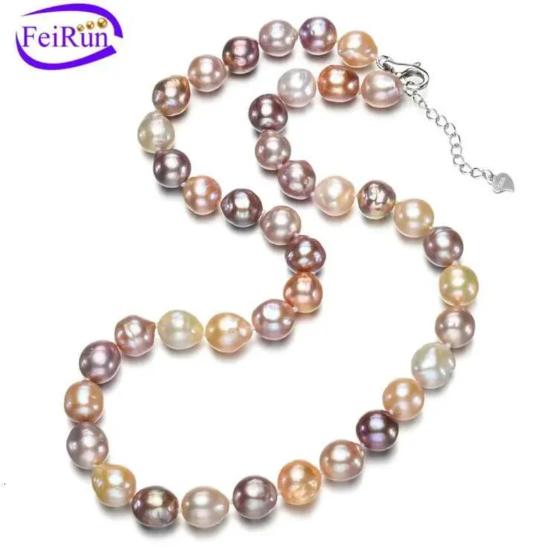 

FEIRUN 9-10mm Baroque AA+Sier High Quality Genuine Chinese Pearl Nelace