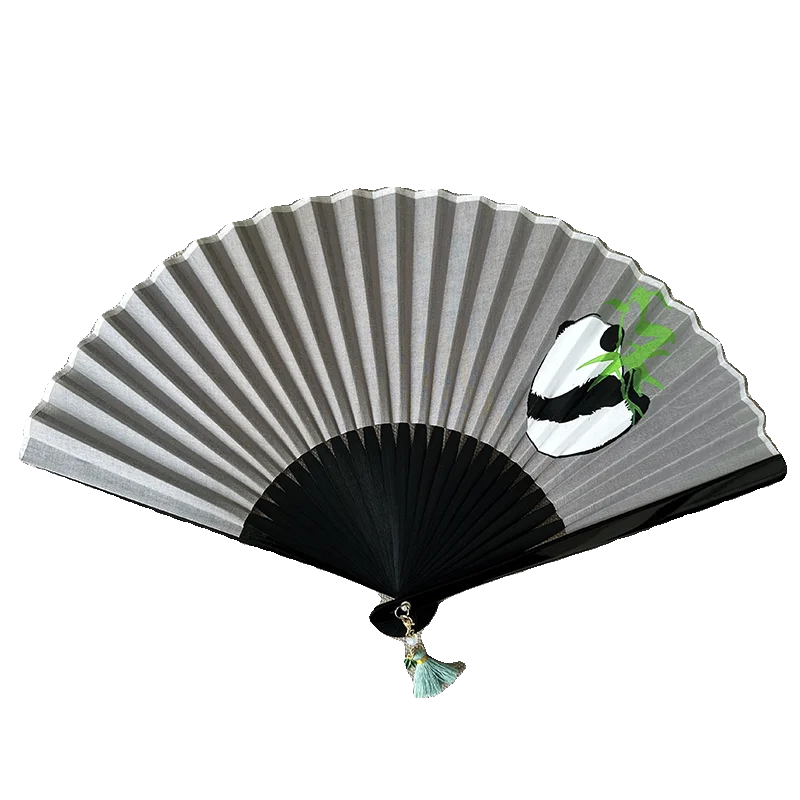 Cartoon Panda Pattern Folding Fan Portable Summer Cooling Daily Fan for Hanfu Gift Chinese Style Photo Prop Lightweight