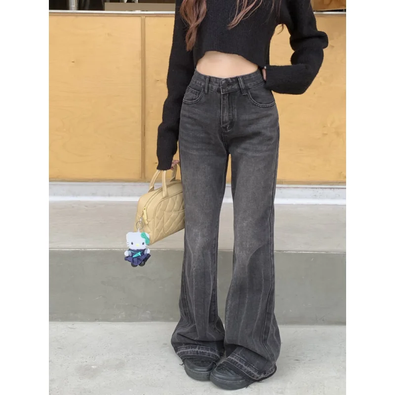 

Black Women Jeans Vintage Fashion American High Waisted Mop Pants Wide Leg Jean Female Trouser 2024 Hip Hop Baggy Denim Pants