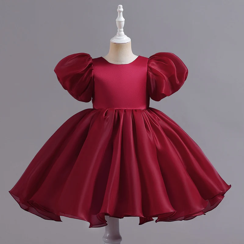 M125 Детское платье принцессы для девочек с блестками и объемными рукавами, длинное сетчатое платье с цветочным узором для девочек, свадебное маленькое летнее выступление, шоу