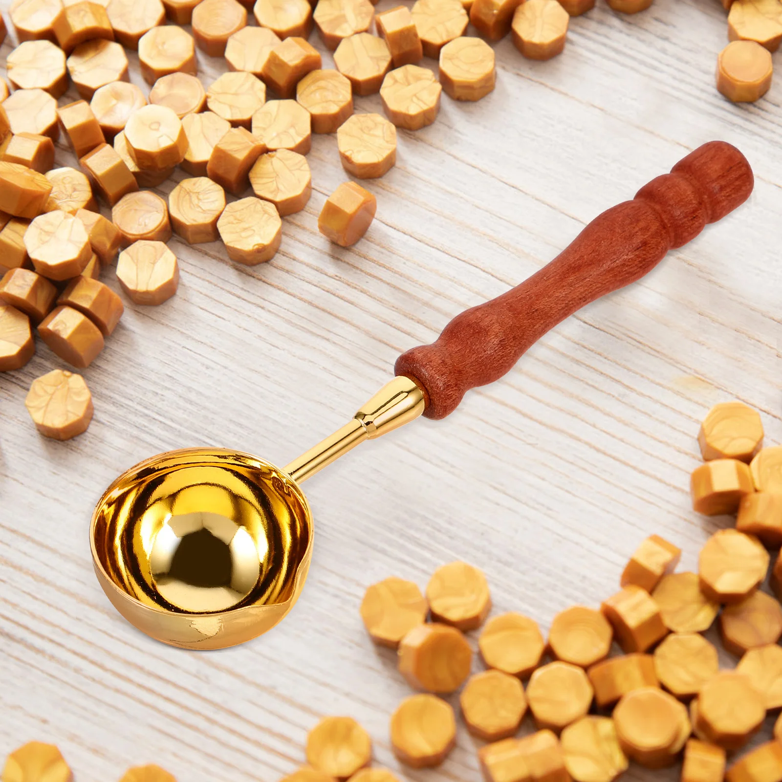 

Wax Melting Spoon Golden Roman Style Portable Seal Tool for Gifts Envelopes Wedding Wooden Handle Easy Clean Reusable