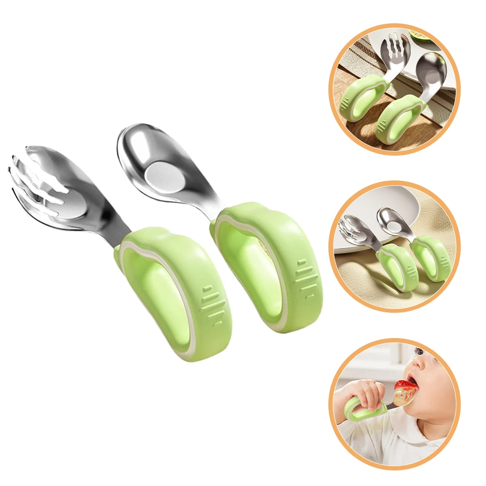 

Toddler Spoon Fork Stainless Steel Silicone Handle Baby Training Cutlery Self Feeding Utensils Kids Lunch Box Spoon Fork Set