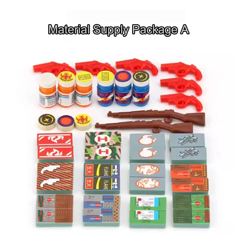 2Bags/LOT Small Particle MOC Military Supplies Energy Pack Box Boys Assemble Building Block Accessories