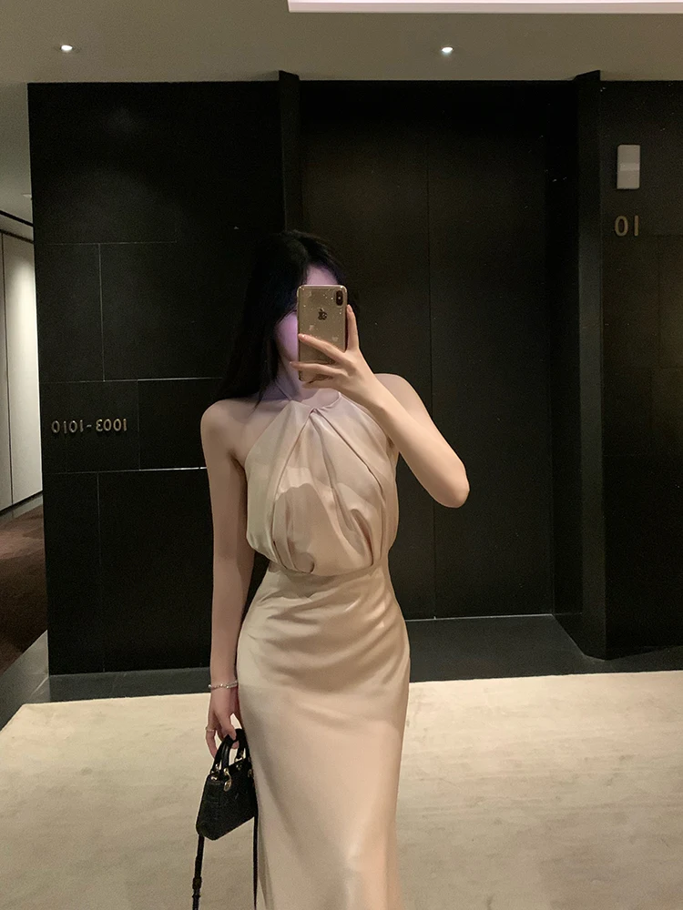 Ele Franse Sle Satijnen Wrap Neline Jurk Lange Zomeravond Dr Hoge Taille Tailored Fi Tail Holiday Dr