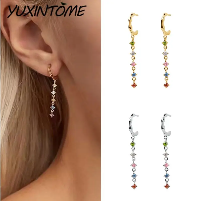 

925 Sterling Silver Needle The New Noble Grace String Color Zircon Long Earrings Women's Light Luxury Fashion Banquet Jewelry