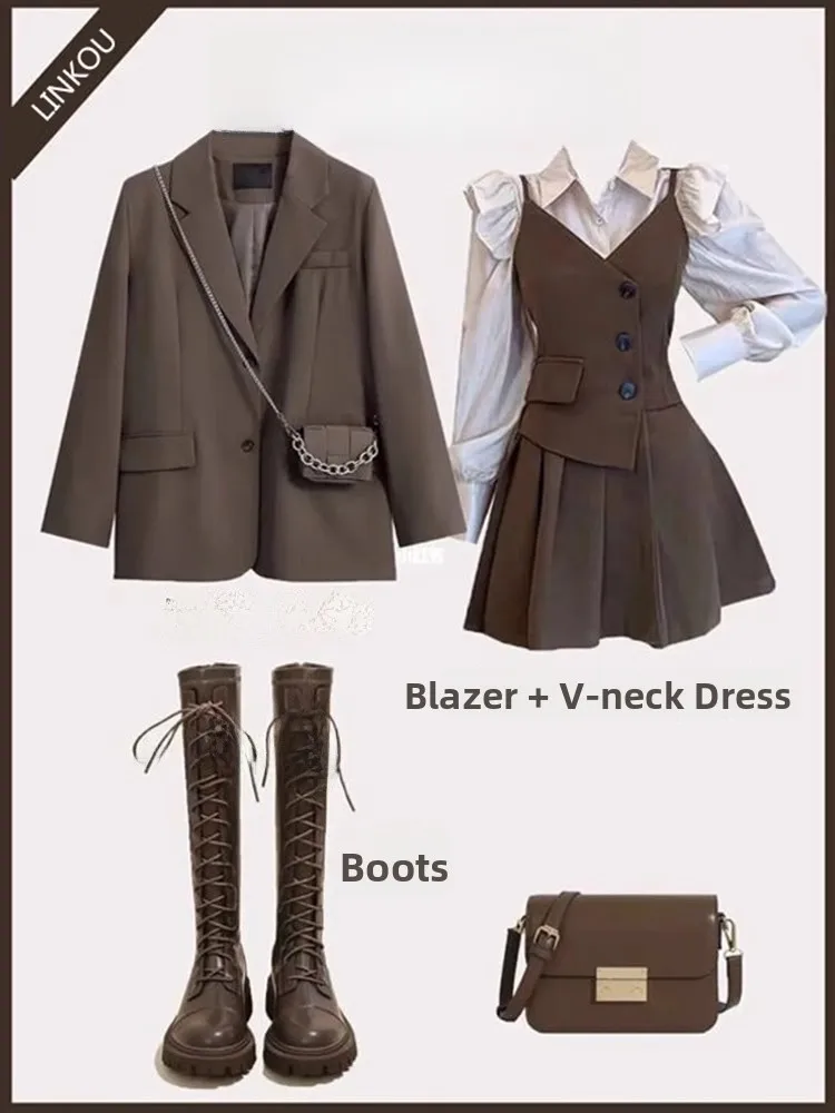 

Большие размеры, весенне-осенний женский комплект Dr Korean Sle College Faion 2024, новый комплект футболок для похудения