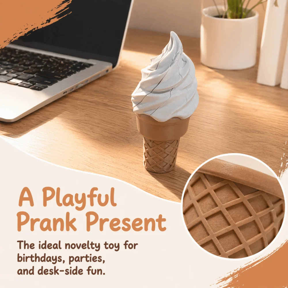 Creative Ice Cream Retractable Realistic Simulation 3D Printed Novelty Gag Gift Safe PLA Waffle Cone Ice Cream Cone