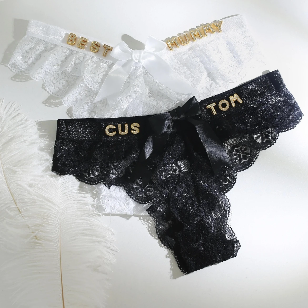 Sexy Custom Thong Women Lace G-string Personalized Thongs Lingerie Women Low-Waist Bow Knot Panties Underwear Gifts