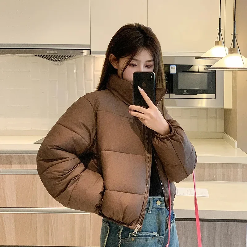 2024 New Women Short Down Cotton Jackets Coat Winter Parkas Casual Loose Drawstring Slim Puffer Jacket Outwear Preppy Style