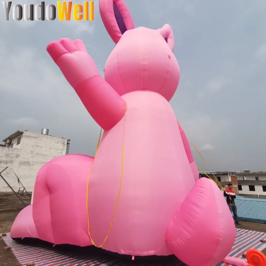 Conejito rosa de Pascua inflable de 8m de alto, uso para festivales y eventos