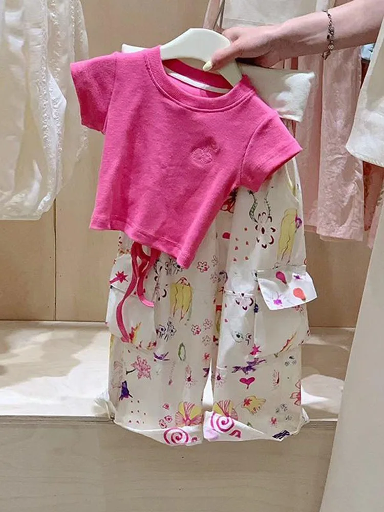 Set estivo per ragazze ragazza Top corto per bambini Set di pantaloni Casual per bambini Set di vestiti per bambini vestiti per ragazze da 2 a 8 anni