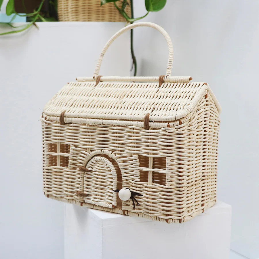 Wicker Woven House Rattan Bag Handmade Handbags Bohemian Straw Basket Bags for Women Funny Hollow Beach Bag Storage Box Bags New