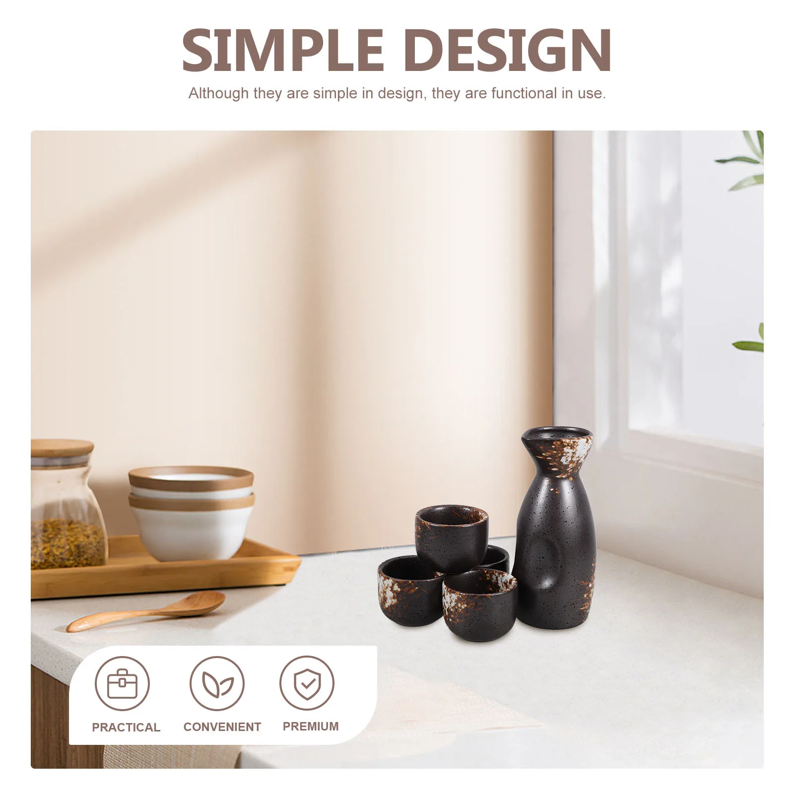 

1Set Japanese Sake Set Ceramic Material Retro Traditional Sake Pot Cups Durable Reusable for Home Bar Rice Wine Pot