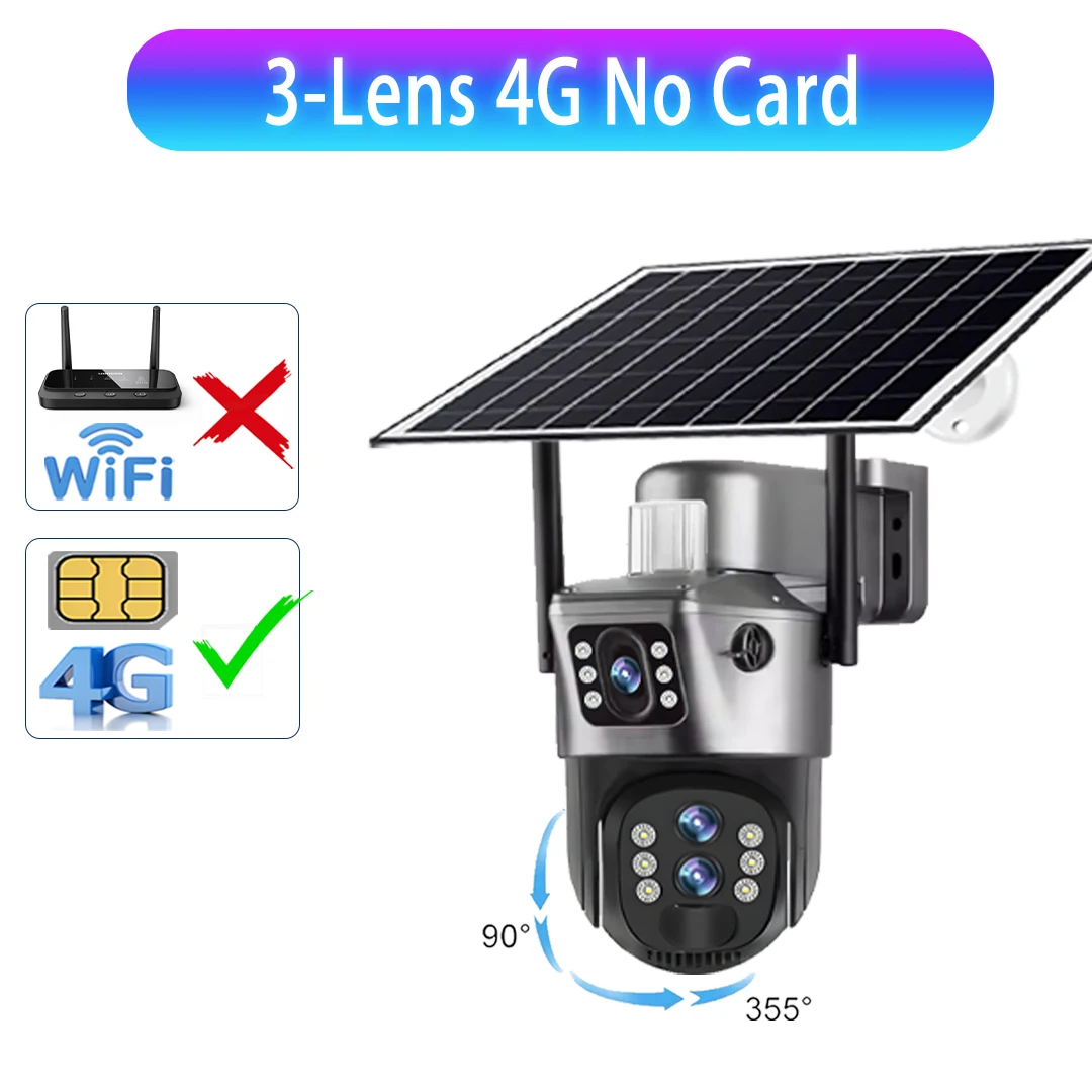 4 Lens 10X Optische Zoom Solar Camera Buiten 20MP Buiten 3 PTZ Schermen 4G Sim Wifi Beveiligingscamera's Auto Tracking CCTV Camera V380