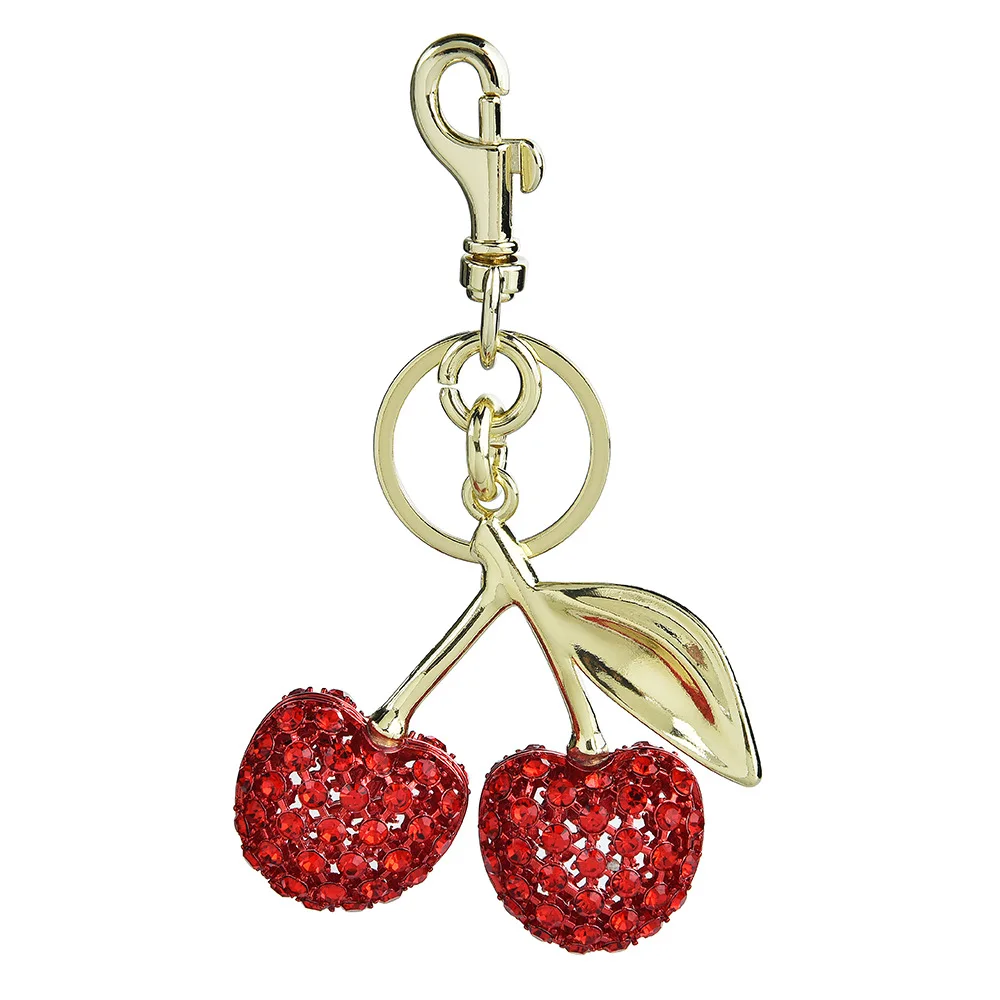 New Sparkling Luxury Diamonds Delicious Cherry Keychain Fruits Cherries Pendant For Women Men Jewelry Bag Accessories Gift 2025