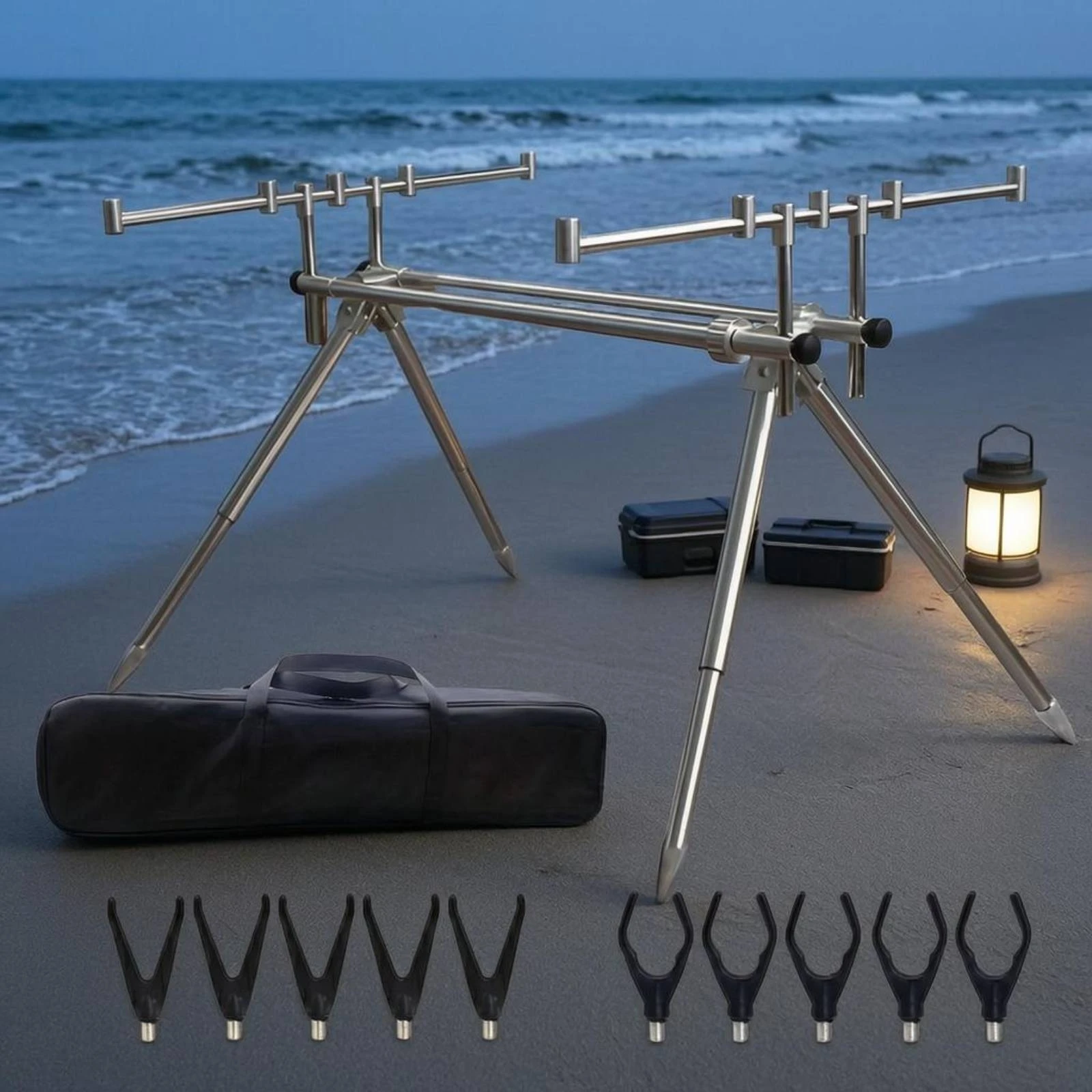 Fishing Rod Pod Stable Telescopic Rod Pod Long Cast Fishing Stand Heavy Duty Angling Equipment Multi-Slot for Fishermen