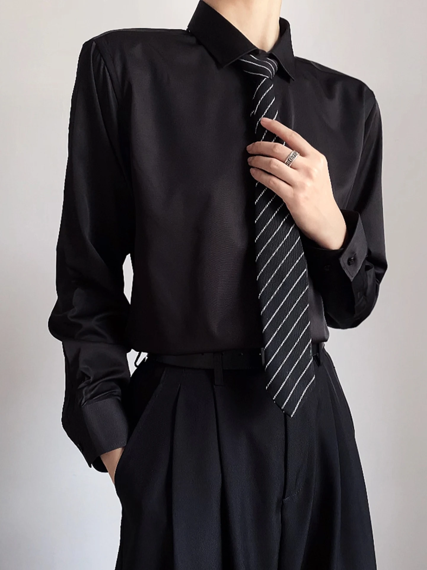 

Black Long Sleeve Casual Shirt for Boys Inner Wear Base Layer Japanese Style New Premium Feeling Teenage Casual Shirt