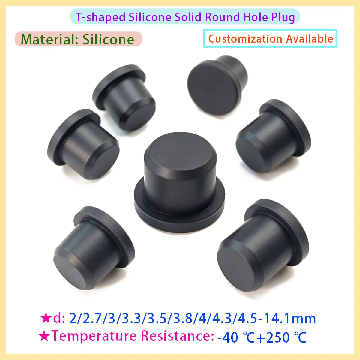 Silicone Solid Sealed Socket Cover 2-14mm Sealed Plug Dustproof Plug Insert T-shaped End Cap