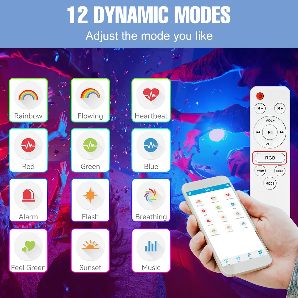 Plafonnier Intelligent RVB à Intensité Réglable, Lampe Musicale Bluetooth, Lustre LED, Télécommande IR, Ampoule Décorative, Lumières de Salon, 220V
