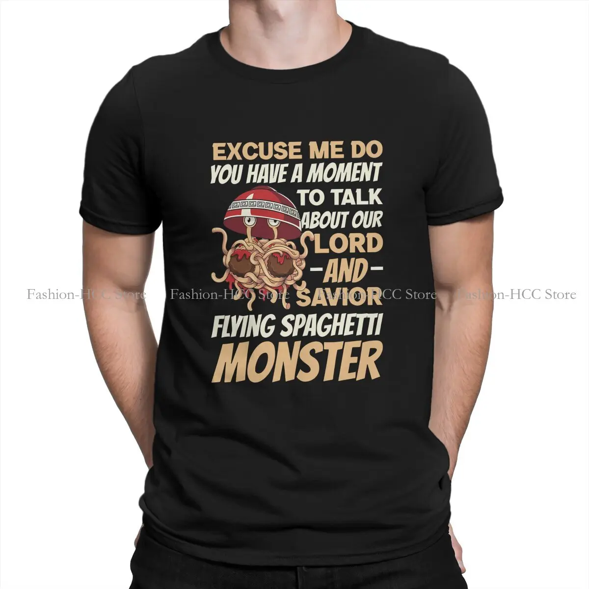 Pastafarianism FSM Flying Spaghetti Monsterism Polyester TShirt for Men Excuse Me Basic Summer Tee T Shirt High Quality